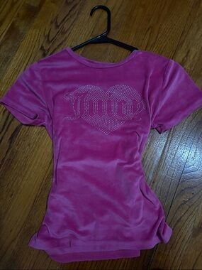 Juicy Couture Hot Pink Velour Rhinestone Heart Tee